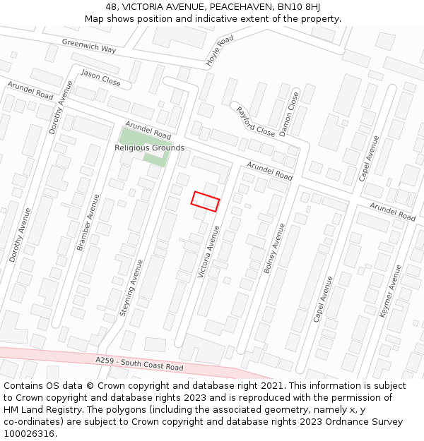 48, VICTORIA AVENUE, PEACEHAVEN, BN10 8HJ: Location map and indicative extent of plot