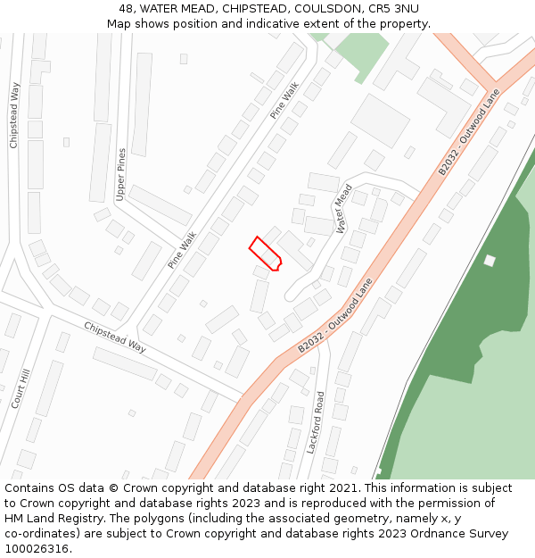 48, WATER MEAD, CHIPSTEAD, COULSDON, CR5 3NU: Location map and indicative extent of plot