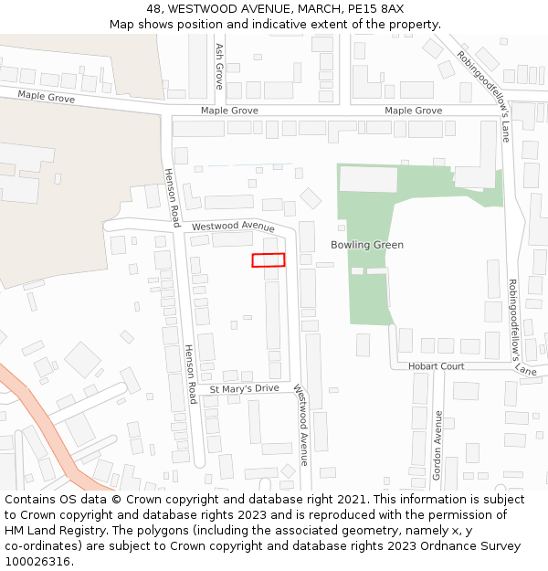 48, WESTWOOD AVENUE, MARCH, PE15 8AX: Location map and indicative extent of plot