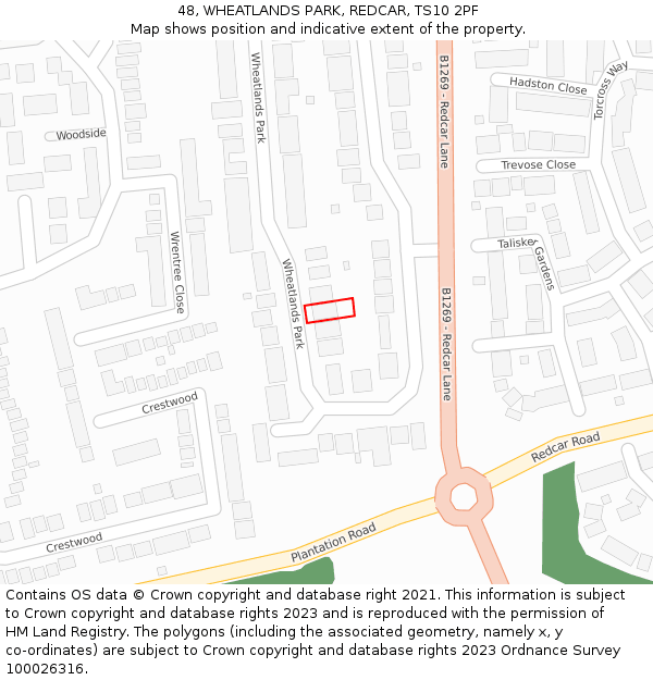 48, WHEATLANDS PARK, REDCAR, TS10 2PF: Location map and indicative extent of plot