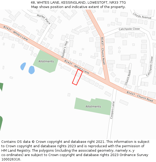 48, WHITES LANE, KESSINGLAND, LOWESTOFT, NR33 7TG: Location map and indicative extent of plot