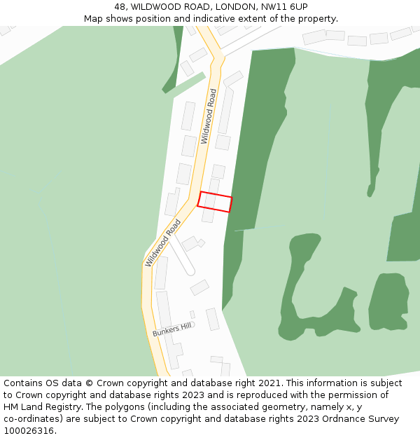 48, WILDWOOD ROAD, LONDON, NW11 6UP: Location map and indicative extent of plot