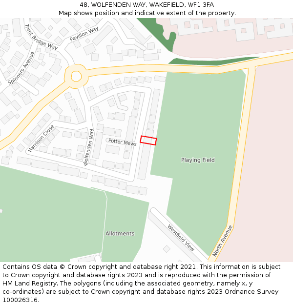 48, WOLFENDEN WAY, WAKEFIELD, WF1 3FA: Location map and indicative extent of plot