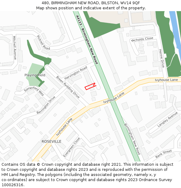 480, BIRMINGHAM NEW ROAD, BILSTON, WV14 9QF: Location map and indicative extent of plot