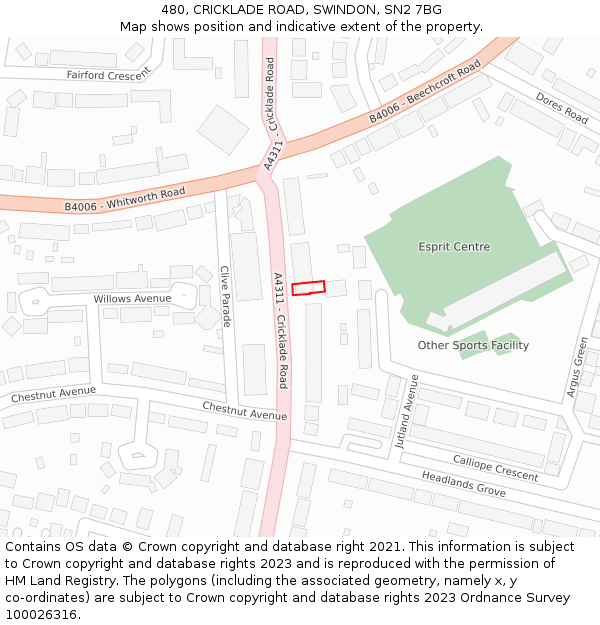 480, CRICKLADE ROAD, SWINDON, SN2 7BG: Location map and indicative extent of plot