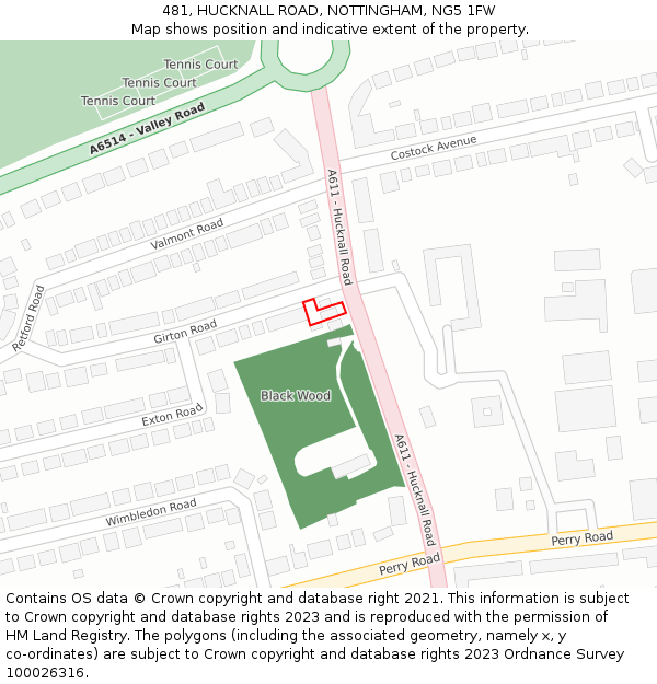 481, HUCKNALL ROAD, NOTTINGHAM, NG5 1FW: Location map and indicative extent of plot