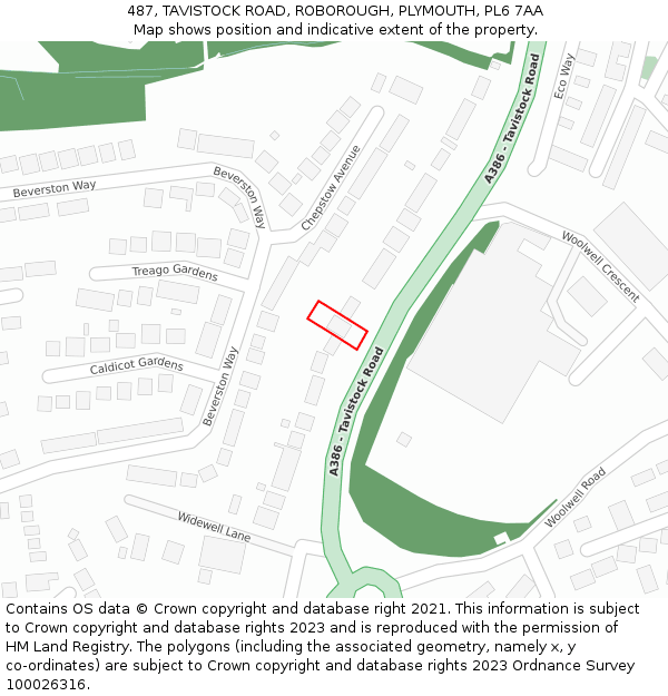 487, TAVISTOCK ROAD, ROBOROUGH, PLYMOUTH, PL6 7AA: Location map and indicative extent of plot