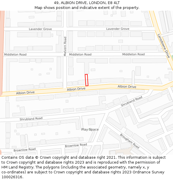 49, ALBION DRIVE, LONDON, E8 4LT: Location map and indicative extent of plot