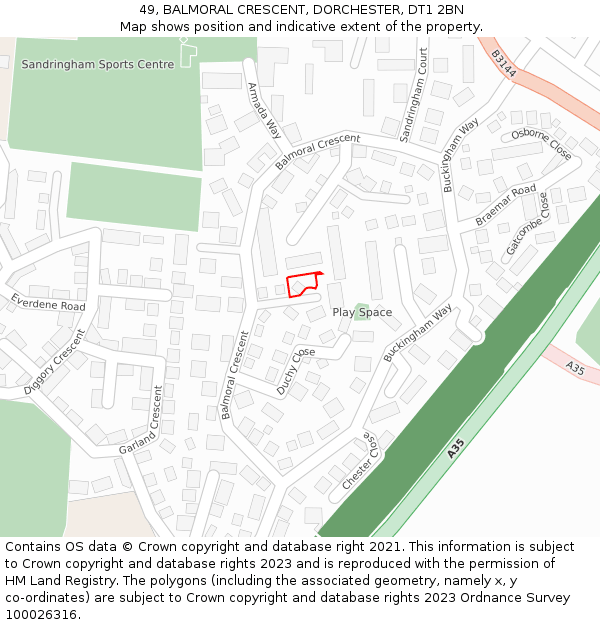 49, BALMORAL CRESCENT, DORCHESTER, DT1 2BN: Location map and indicative extent of plot