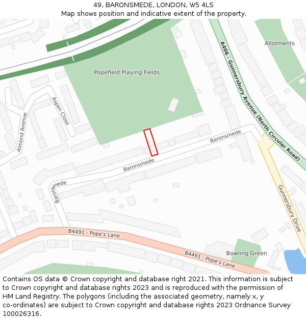 49, BARONSMEDE, LONDON, W5 4LS: Location map and indicative extent of plot