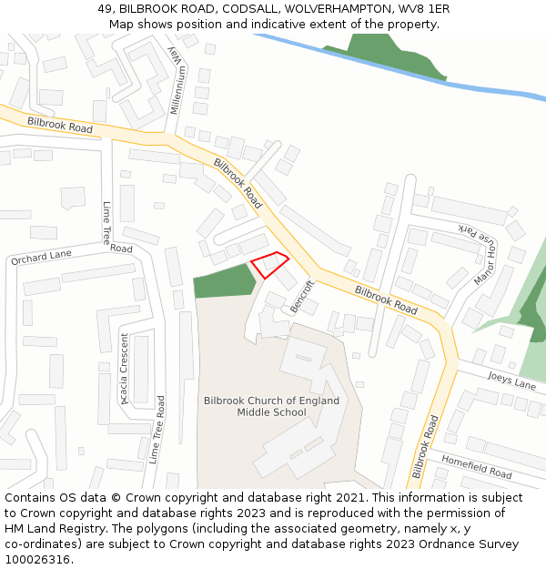 49, BILBROOK ROAD, CODSALL, WOLVERHAMPTON, WV8 1ER: Location map and indicative extent of plot