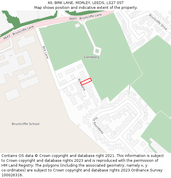 49, BIRK LANE, MORLEY, LEEDS, LS27 0ST: Location map and indicative extent of plot