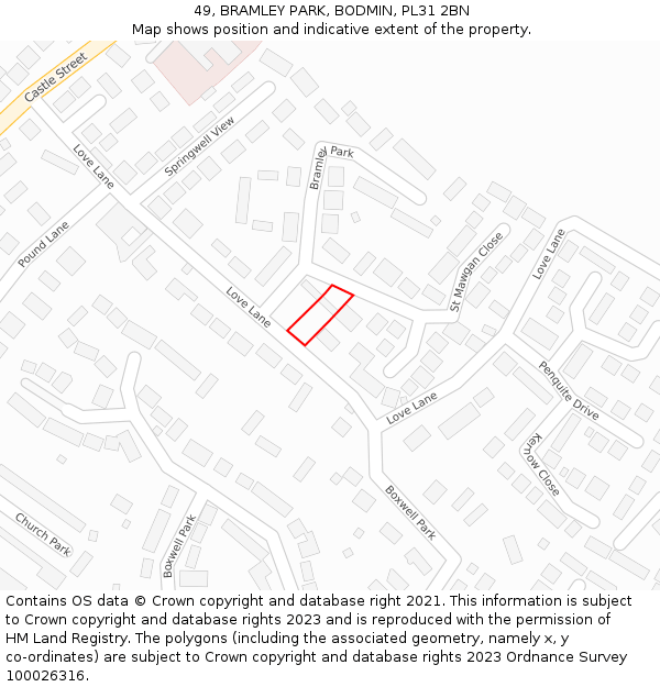 49, BRAMLEY PARK, BODMIN, PL31 2BN: Location map and indicative extent of plot