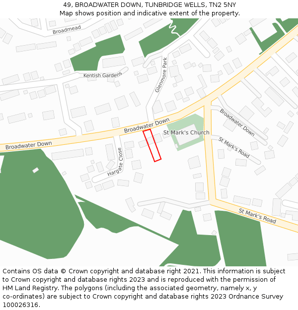 49, BROADWATER DOWN, TUNBRIDGE WELLS, TN2 5NY: Location map and indicative extent of plot