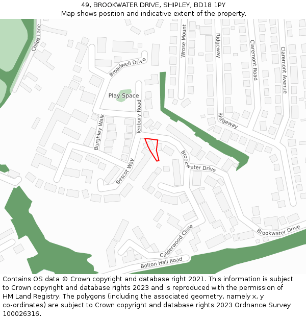 49, BROOKWATER DRIVE, SHIPLEY, BD18 1PY: Location map and indicative extent of plot