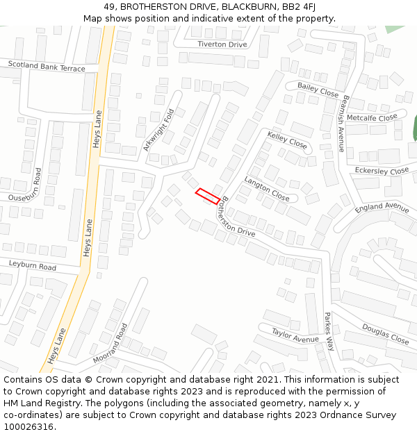 49, BROTHERSTON DRIVE, BLACKBURN, BB2 4FJ: Location map and indicative extent of plot