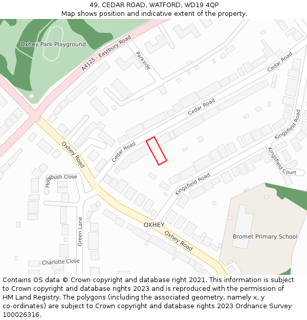 49, CEDAR ROAD, WATFORD, WD19 4QP: Location map and indicative extent of plot