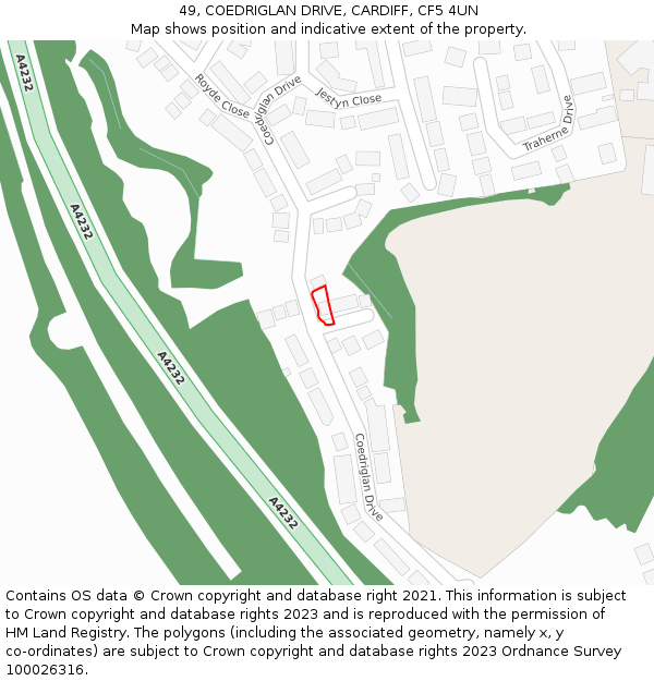 49, COEDRIGLAN DRIVE, CARDIFF, CF5 4UN: Location map and indicative extent of plot