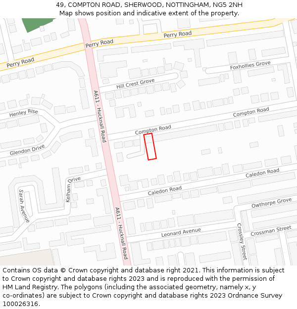 49, COMPTON ROAD, SHERWOOD, NOTTINGHAM, NG5 2NH: Location map and indicative extent of plot