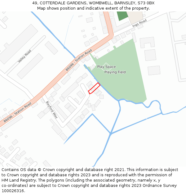 49, COTTERDALE GARDENS, WOMBWELL, BARNSLEY, S73 0BX: Location map and indicative extent of plot