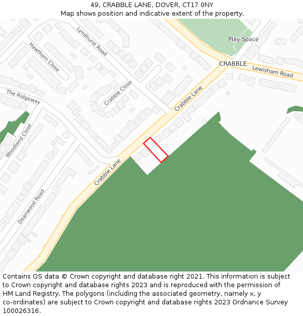 49, CRABBLE LANE, DOVER, CT17 0NY: Location map and indicative extent of plot