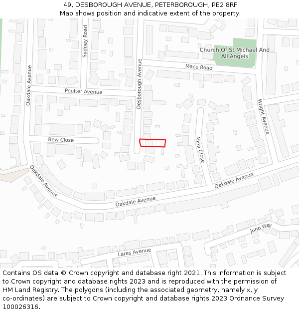 49, DESBOROUGH AVENUE, PETERBOROUGH, PE2 8RF: Location map and indicative extent of plot