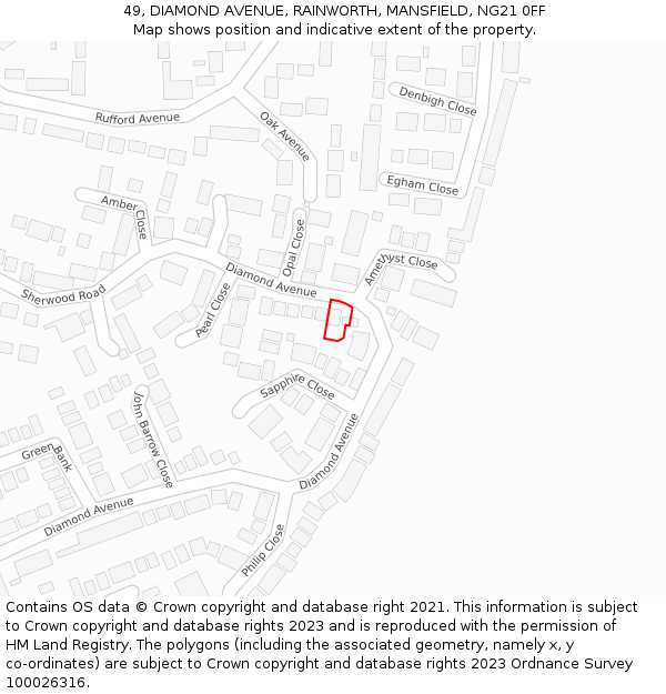 49, DIAMOND AVENUE, RAINWORTH, MANSFIELD, NG21 0FF: Location map and indicative extent of plot