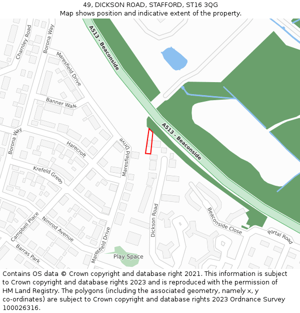 49, DICKSON ROAD, STAFFORD, ST16 3QG: Location map and indicative extent of plot