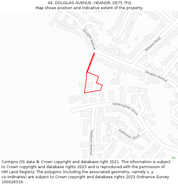 49, DOUGLAS AVENUE, HEANOR, DE75 7FQ: Location map and indicative extent of plot