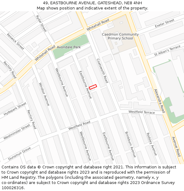 49, EASTBOURNE AVENUE, GATESHEAD, NE8 4NH: Location map and indicative extent of plot