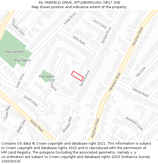 49, FAIRFIELD DRIVE, ATTLEBOROUGH, NR17 2HE: Location map and indicative extent of plot