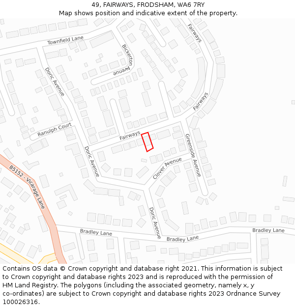 49, FAIRWAYS, FRODSHAM, WA6 7RY: Location map and indicative extent of plot