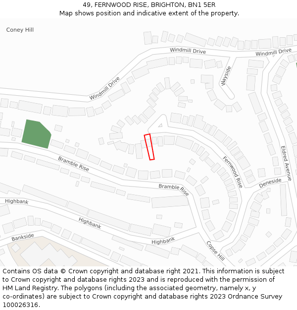 49, FERNWOOD RISE, BRIGHTON, BN1 5ER: Location map and indicative extent of plot