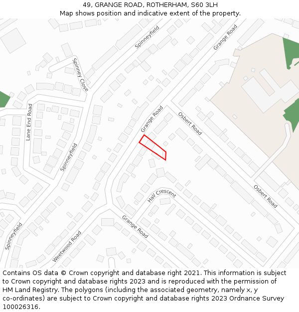 49, GRANGE ROAD, ROTHERHAM, S60 3LH: Location map and indicative extent of plot