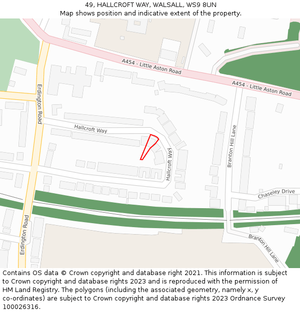 49, HALLCROFT WAY, WALSALL, WS9 8UN: Location map and indicative extent of plot