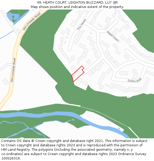 49, HEATH COURT, LEIGHTON BUZZARD, LU7 3JR: Location map and indicative extent of plot