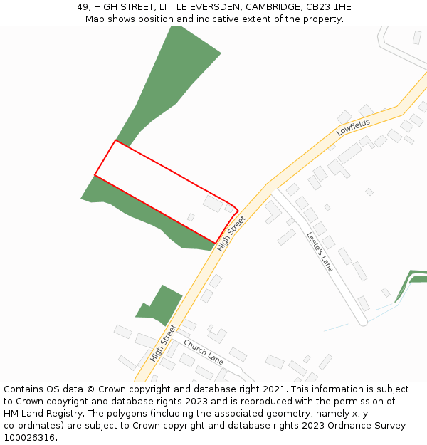 49, HIGH STREET, LITTLE EVERSDEN, CAMBRIDGE, CB23 1HE: Location map and indicative extent of plot