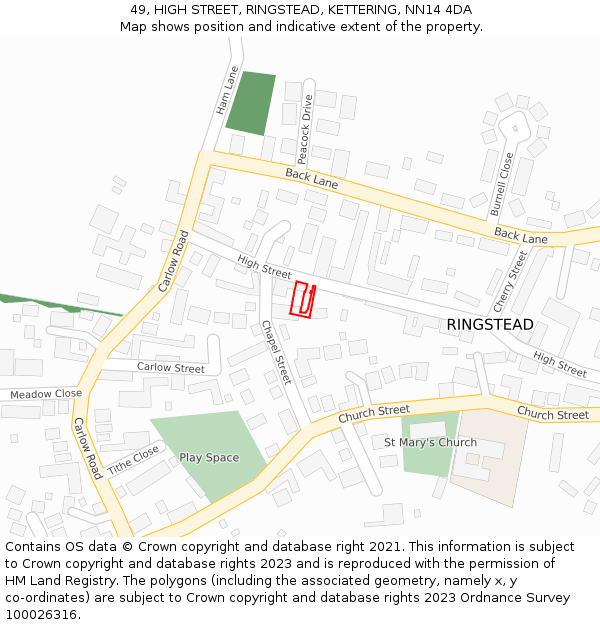 49, HIGH STREET, RINGSTEAD, KETTERING, NN14 4DA: Location map and indicative extent of plot