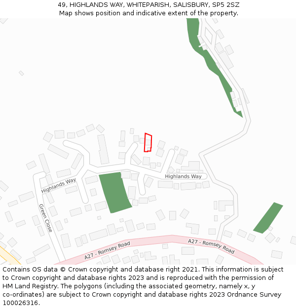 49, HIGHLANDS WAY, WHITEPARISH, SALISBURY, SP5 2SZ: Location map and indicative extent of plot