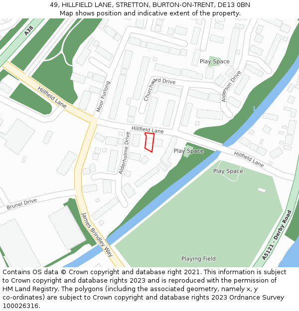 49, HILLFIELD LANE, STRETTON, BURTON-ON-TRENT, DE13 0BN: Location map and indicative extent of plot