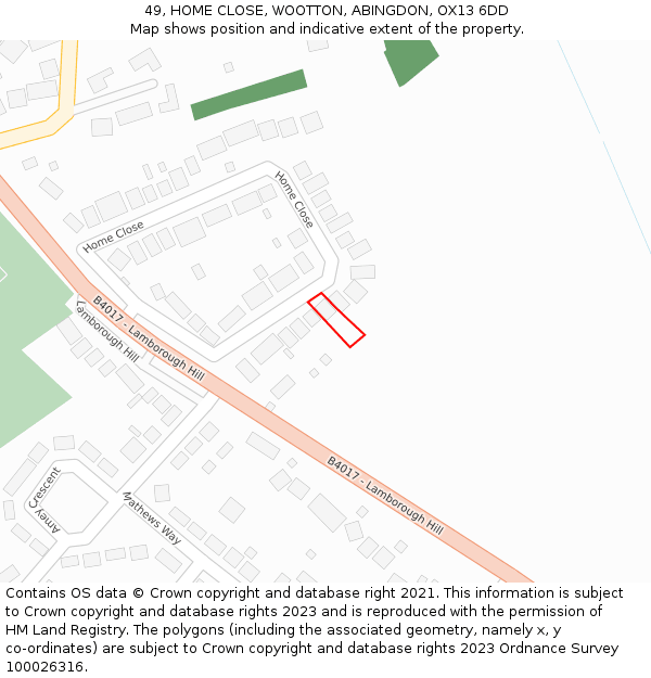 49, HOME CLOSE, WOOTTON, ABINGDON, OX13 6DD: Location map and indicative extent of plot