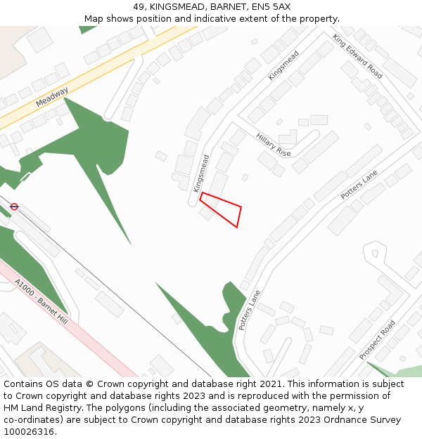 49, KINGSMEAD, BARNET, EN5 5AX: Location map and indicative extent of plot