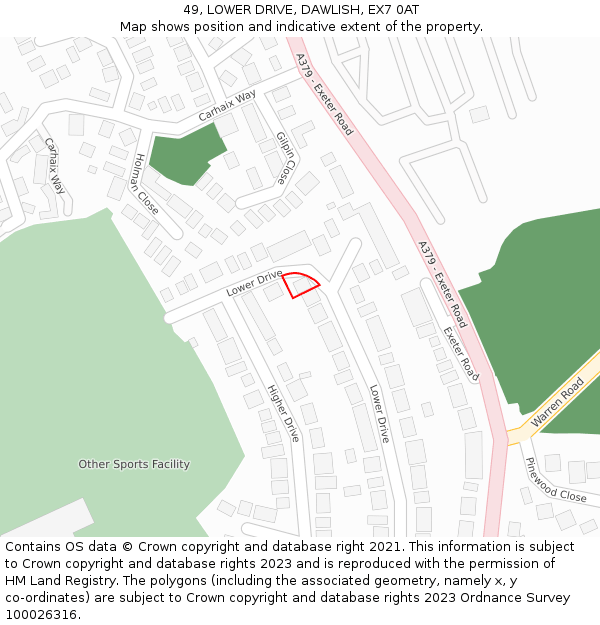 49, LOWER DRIVE, DAWLISH, EX7 0AT: Location map and indicative extent of plot