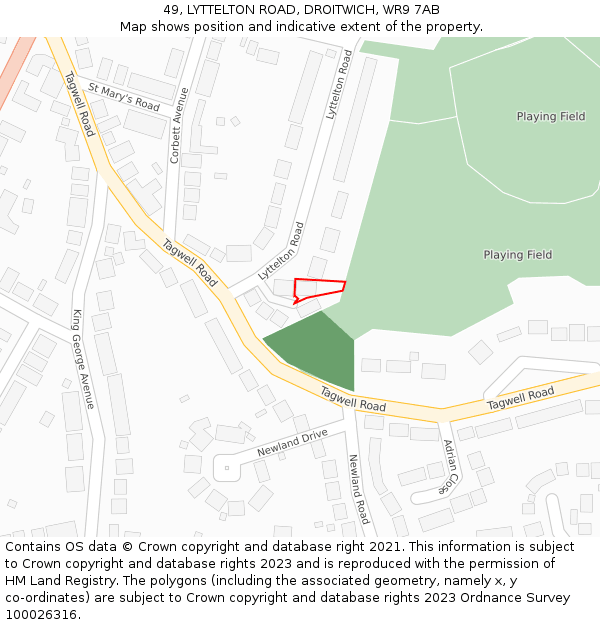 49, LYTTELTON ROAD, DROITWICH, WR9 7AB: Location map and indicative extent of plot