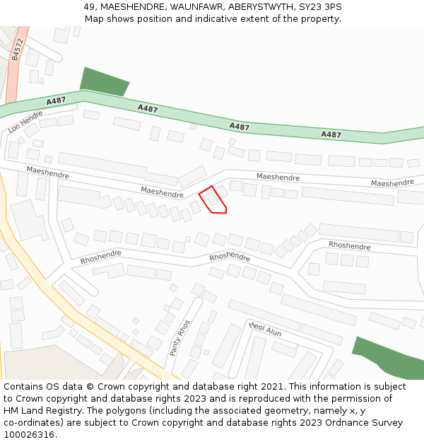 49, MAESHENDRE, WAUNFAWR, ABERYSTWYTH, SY23 3PS: Location map and indicative extent of plot