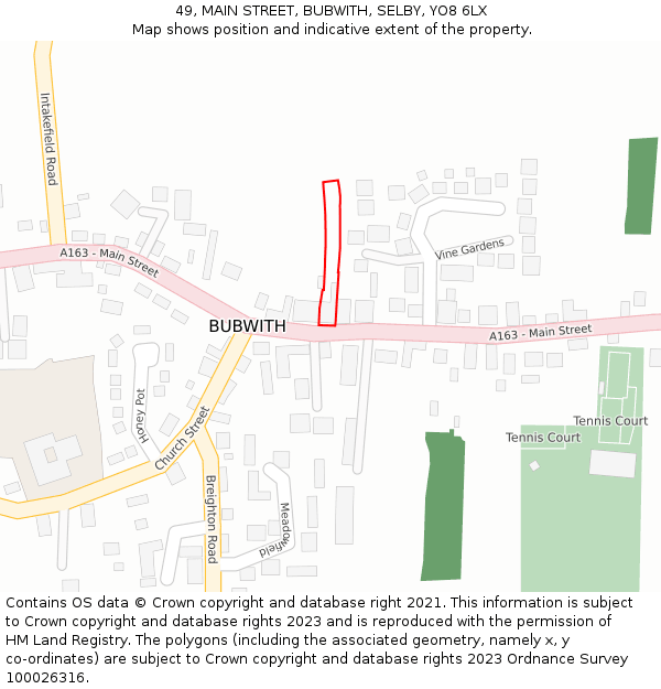 49, MAIN STREET, BUBWITH, SELBY, YO8 6LX: Location map and indicative extent of plot