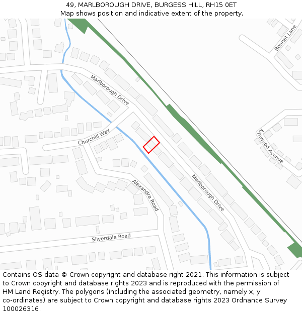 49, MARLBOROUGH DRIVE, BURGESS HILL, RH15 0ET: Location map and indicative extent of plot