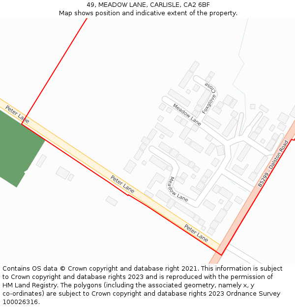 49, MEADOW LANE, CARLISLE, CA2 6BF: Location map and indicative extent of plot