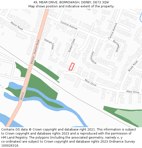 49, MEAR DRIVE, BORROWASH, DERBY, DE72 3QW: Location map and indicative extent of plot