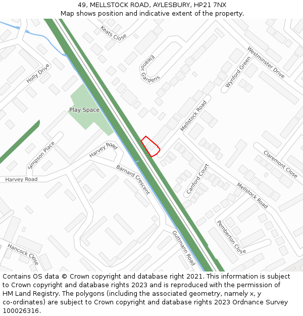 49, MELLSTOCK ROAD, AYLESBURY, HP21 7NX: Location map and indicative extent of plot